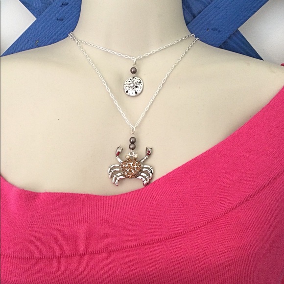 Cancer Crab Double Chain Sand Dollar Necklace - Picture 3 of 9